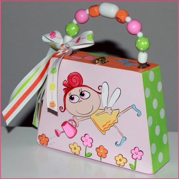 Custom Boutique Elfie Elf Pink Wooden Hand Painted Tote Bag Girl's Purse New